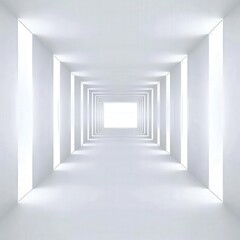 Fototapeta premium Bright white corridor with glowing lights in modern architectural space