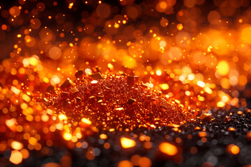 Naklejka premium Gleaming golden particles shimmer in the warm light creating an opulent and luxurious atmosphere.