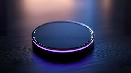 A close-up of a neumorphic round interface element with soft shadows and highlights, spotlighted to emphasize its three-dimensional feel and smooth surface against a dark background