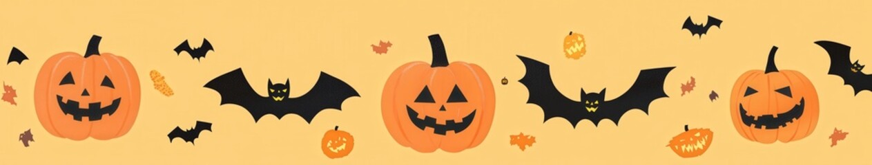 Halloween pumpkins and bats pattern for festive decorations