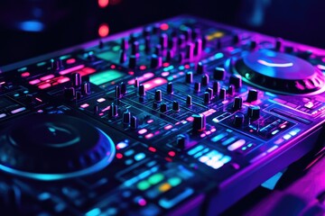 Obraz premium Vibrant DJ Booth with Mixing Equipment and Lights