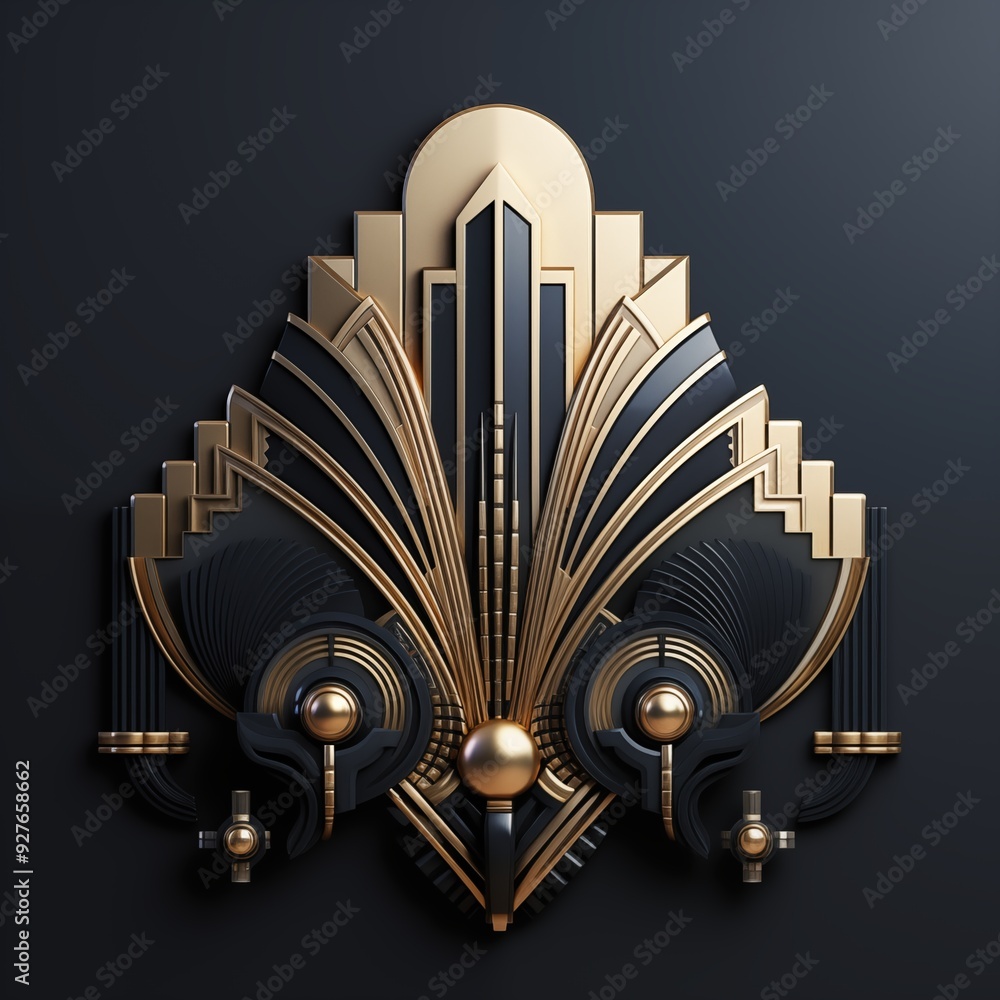 Poster an intricate art deco design featuring geometric shapes and elegant lines in gold and black. the com