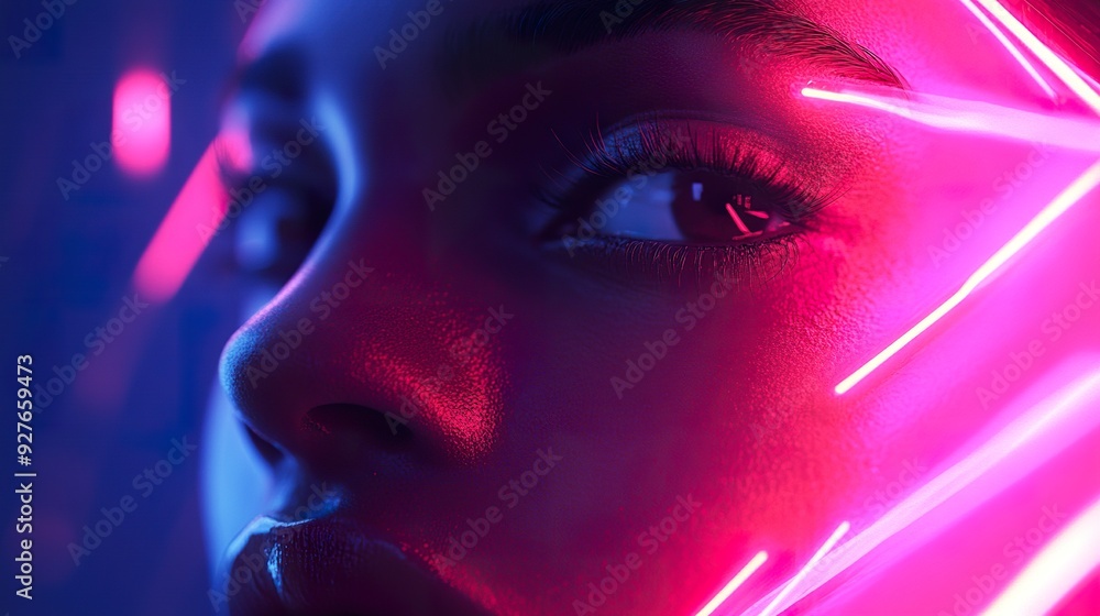 Poster realistic neon lights with a dynamic motion effect