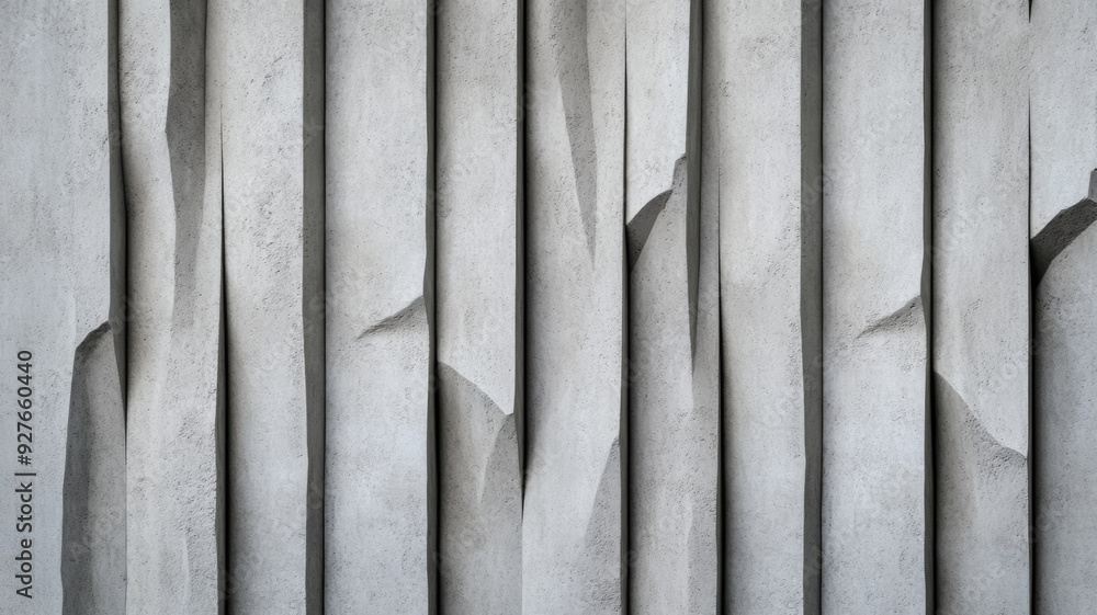 Poster abstract view of a concrete wall texture with deep ridges and crevices light gray with darker streak