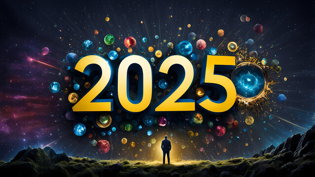 Zuversichtliche Vorschau auf das Jahr 2025, ein Mann blickt erwartungsvoll auf das Jahr 2025