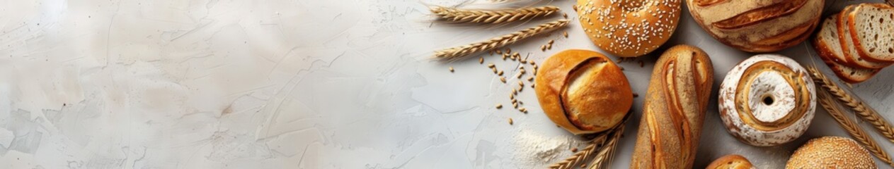 Freshly baked bread with grains and copy space for food design