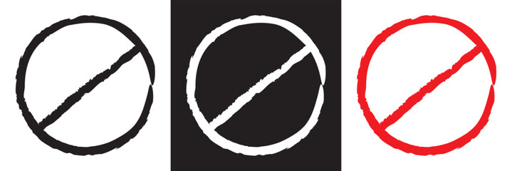 Fototapeta premium Forbidden sign in red white and black ink stamp. Forbidden empty template crosser out prohibit caution circle. Vector illustration . EPS 10