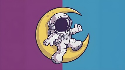 Adorable Sickle Moon Cartoon Vector Icon Illustration of an Astronaut. Isolated Premium Vector Concept Science Technology Icon.
