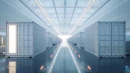 Obraz premium A minimal transportation realm where shipping containers offer copy space, blending industrial efficiency. Generative ai.