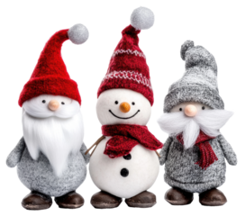 Decorative holiday figures with Santa and snowman, cut out - stock png.