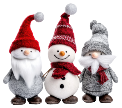 Decorative holiday figures with Santa and snowman, cut out - stock png.