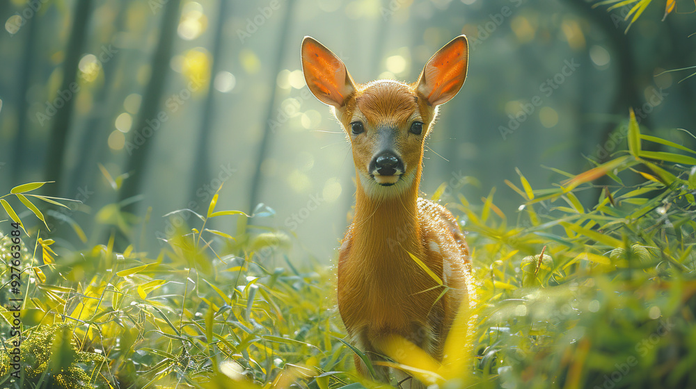 Poster A Curious Fawn in the Forest