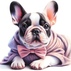 Fototapeta premium 흰 배경, 프렌치 불도그, 파스텔화 (White background, French bulldog, pastel painting)