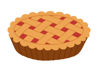 Traditional pie isolated on white background. American dessert. Seasonal autumn sweet. Pastry and bakery. Vector flat illustration