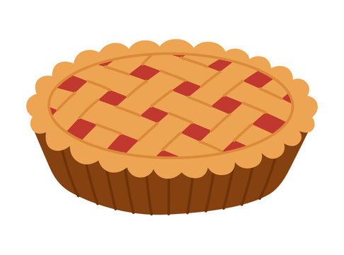 Traditional pie isolated on white background. American dessert. Seasonal autumn sweet. Pastry and bakery. Vector flat illustration