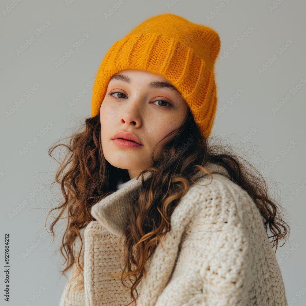 Canvas Prints Winter casual fashion studio portrait of a model in a cozy sweater