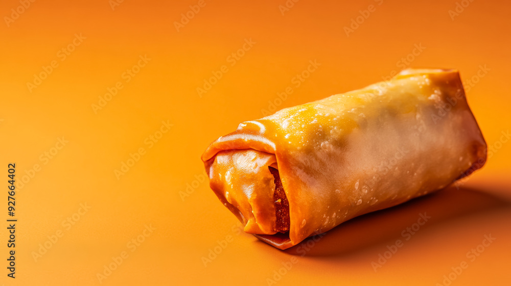 Poster isolated image of a single cheeseburger egg roll with a glossy golden brown crust centered on a grad