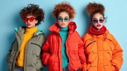 Three models showcase winter casual fashion in a studio setting