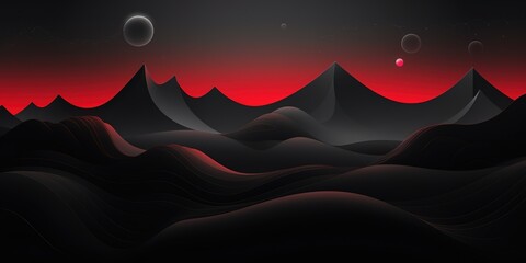 Abstract landscape with red sky and moon.