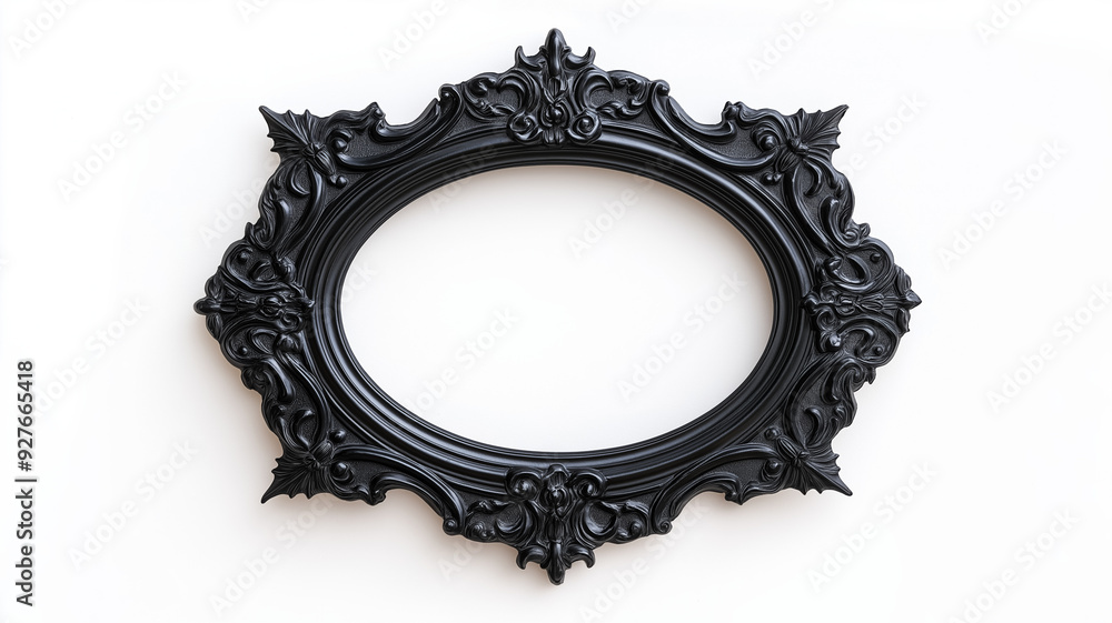 Poster overhead view of a halloween style picture frame with ornate black gothic designs featuring spider w