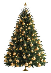 Gold ornamented Christmas tree, cut out - stock png.