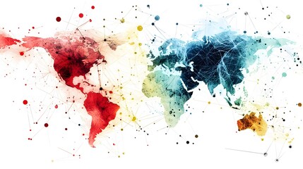 illustration of a world map with interconnected nodes, symbolizing global connectivity through geospatial data mapping