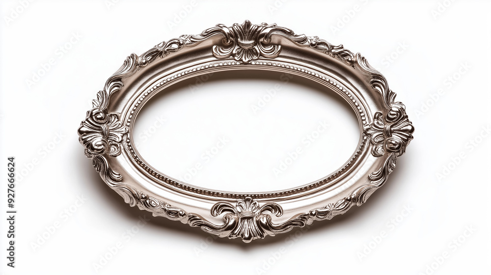 Aufkleber side view of a vintage oval picture frame with a delicate lace like pattern and a slightly tarnished