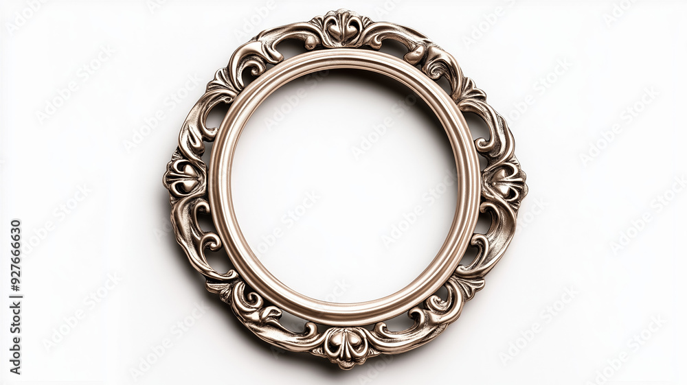 Aufkleber side view of a vintage oval picture frame with a delicate lace like pattern and a slightly tarnished
