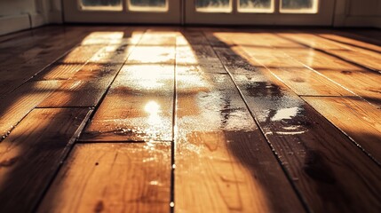 The wooden floor is damaged by spilled water from the glass and passed through the sun to create a dirt. The way to prevent it is to paint the wood and avoid