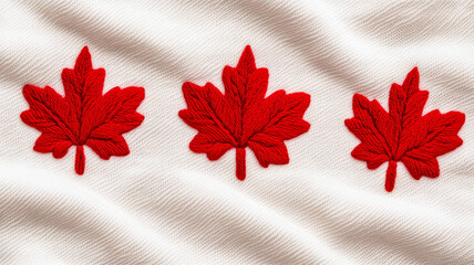Soft white fabric with red maple leaf embroidery Canadian Thanksgiving cozy and patriotic simple but warm suitable for autumn themes 