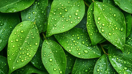 Fototapeta premium Textured green leaves with delicate rain droplets Arbor Day fresh and vibrant nature inspired background perfect for eco friendly designs 