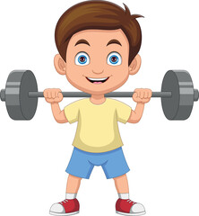 Obraz premium cute boy lifting weights cartoon