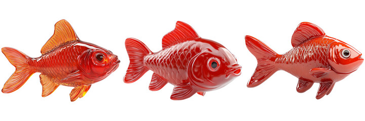 Red goldfish in swimming pose isolated on transparent background