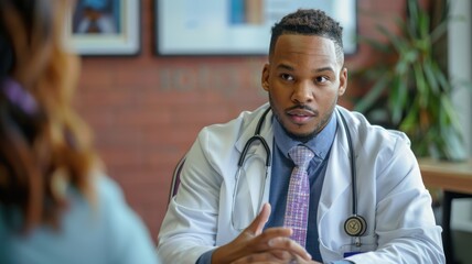 Obraz premium doctor and patient discussing ozempic in medical office, healthcare professional advising, treatment conversation