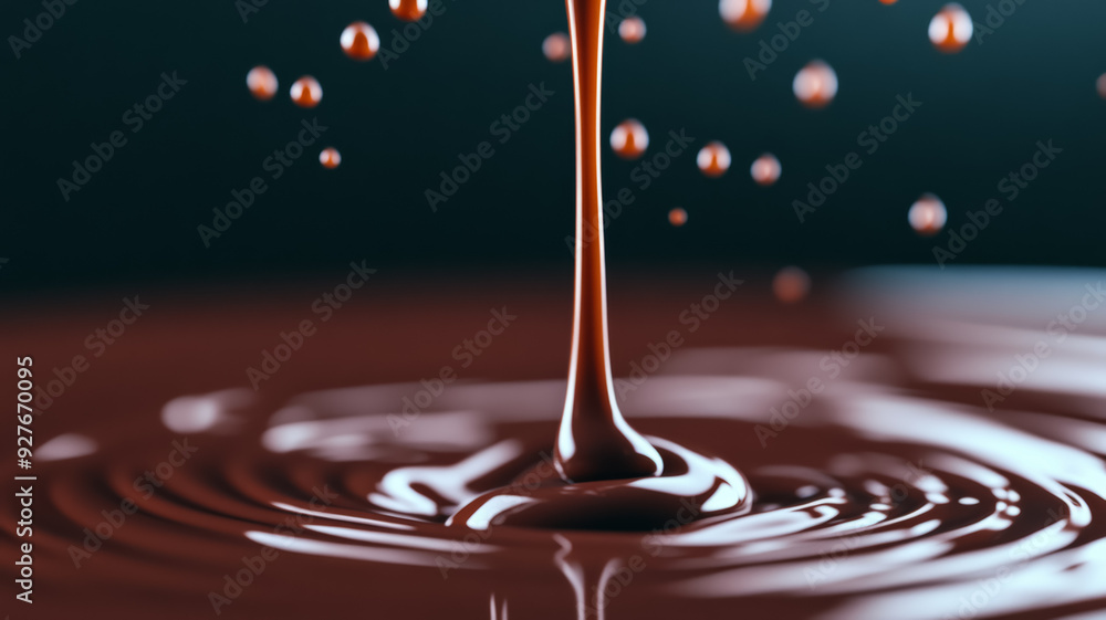 Aufkleber close up of rich dark chocolate cascading from a fountain into a smooth pool below with light reflec