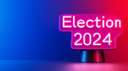 Election Day 2024 in elegant white script on a gradient background from blue to red soft glow around the text minimalistic style 