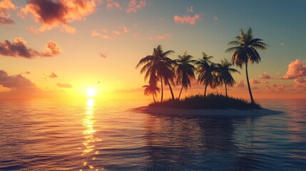 Sunset Paradise: Palm Trees on a Tropical Island