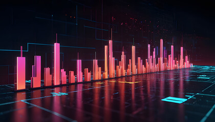Financial Stock Market Glowing Business graph 3d rendering background. Generative AI