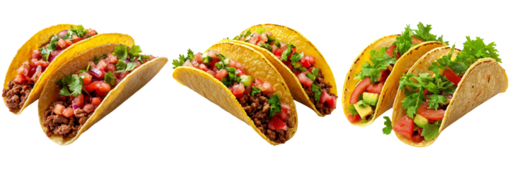 Mexican food Tacos with different fillings isolated on transparent background