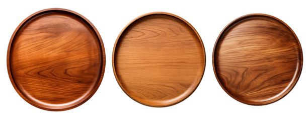 Set of three elegant wooden trays, showcasing natural grain patterns and warm tones for stylish serving or decoration.