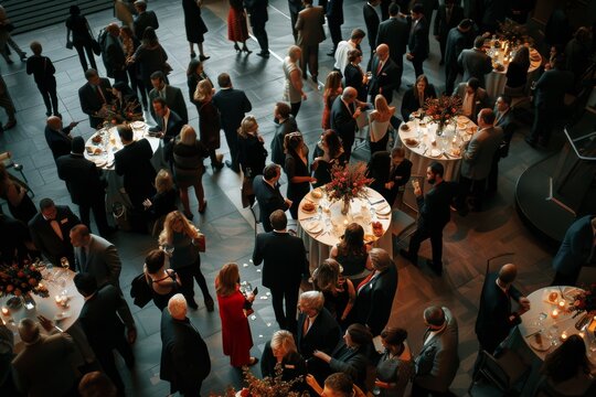 A corporate event with people networking and mingling. AI generated