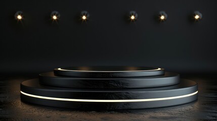 Obraz premium Sleek Black Platform with Minimalist Lighting in a Contemporary Setting