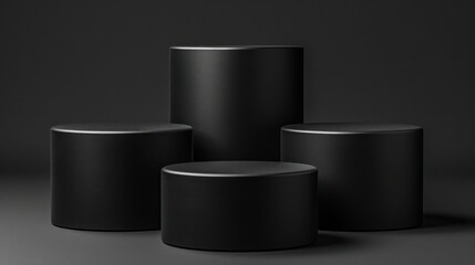 Monochrome Cylindrical Platforms in a Minimalist Dark Setting