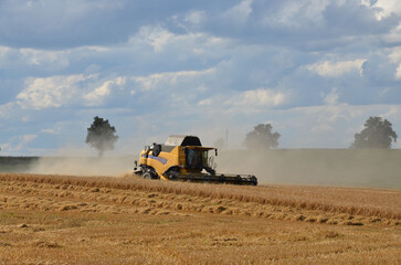 M&auml;hdrescher auf dem Feld bei der Arbeit