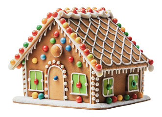 Colorful festive gingerbread house, cut out - stock png.