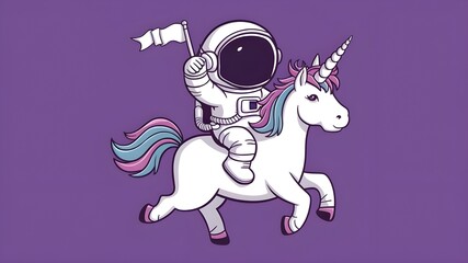 Cartoon vector icon illustration of a space traveler riding a unicorn. Premium Vector Isolated Science Technology Icon Concept. Cartoon Style Is Flat