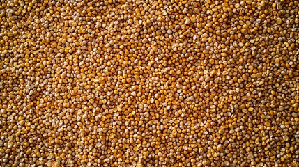 Top view of full frame background of pile of dry corn seeds stored in warehouse at factory