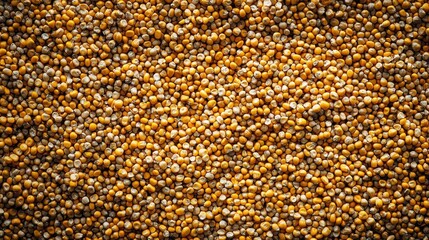 Top view of full frame background of pile of dry corn seeds stored in warehouse at factory
