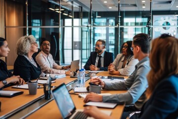 A group of professionals in a boardroom having a discussion. AI generated