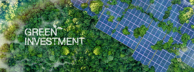 Green Business Investment, Finance, Environment Sustainable Investment Concept. Solar panels that...